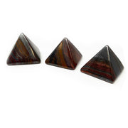 Iron tiger's eye pyramids in banded red, gold and steel gray, sold as singles