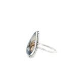 Dendritic Agate Flat Cabochon Bezel Set Ring in Feather Flare Design