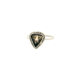 Dendritic Agate Flat Cabochon Bezel Set Ring in Feather Flare Design