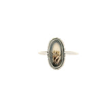 Dendritic Agate Flat Cabochon Bezel Set Ring in Feather Flare Design
