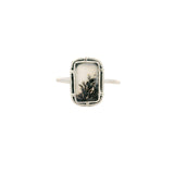Dendritic Agate Flat Cabochon Bezel Set Ring in Studded Design