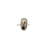 Dendritic Agate Flat Cabochon Bezel Set Ring in Studded Design