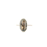 Dendritic Agate Flat Cabochon Bezel Set Ring in Studded Design