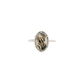 Dendritic Agate Flat Cabochon Bezel Set Ring in Studded Design