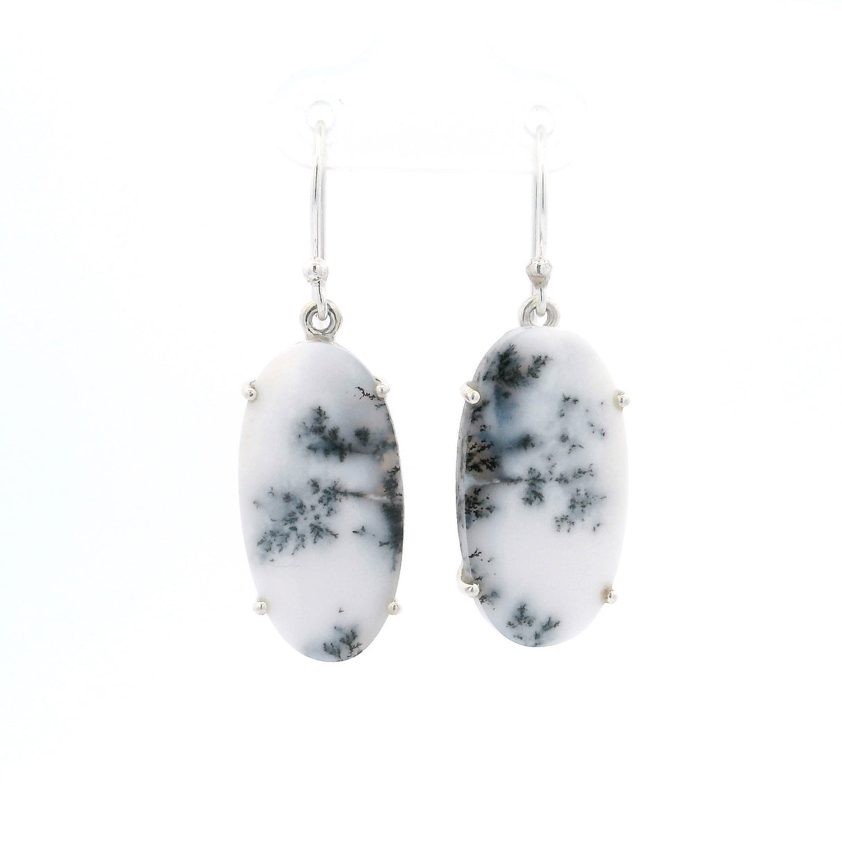 Dendritic Opal Dangle Earrings - Oval Prong Set