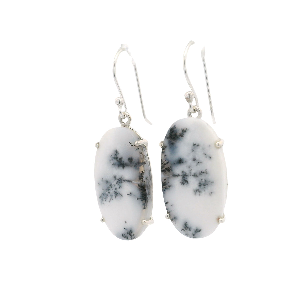 Dendritic Opal Dangle Earrings - Oval Prong Set