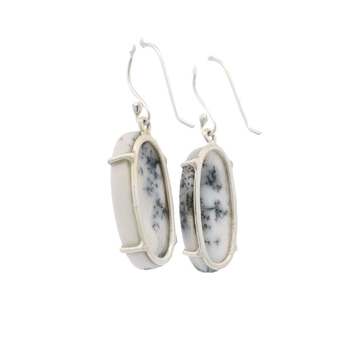 Dendritic Opal Dangle Earrings - Oval Prong Set