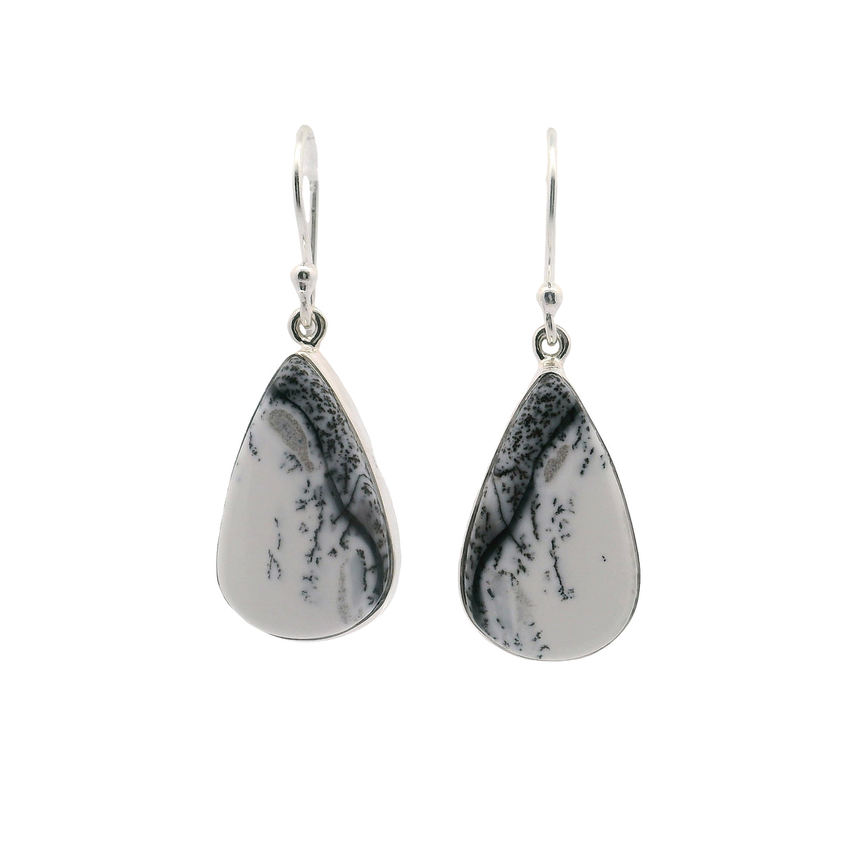 Dendritic Opal Dangle Earrings - Pear