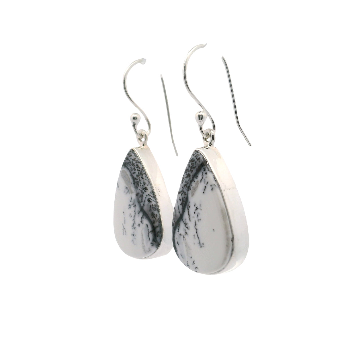 Dendritic Opal Dangle Earrings - Pear