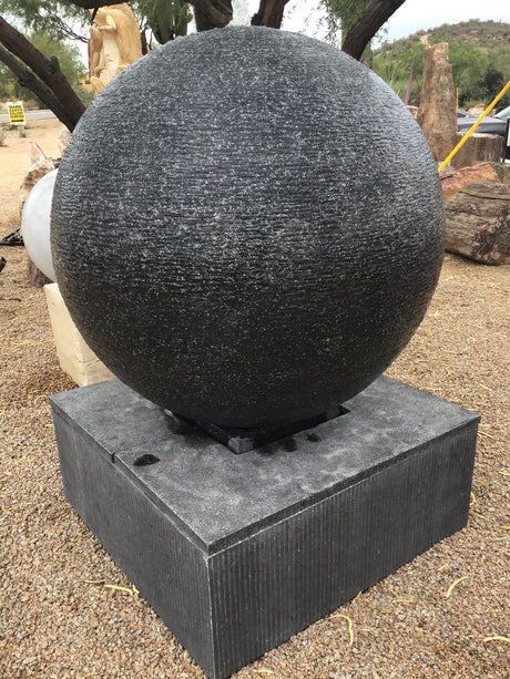 View of 44\" Diameter Black Cast Concrete Sphere Fountain - Large