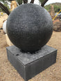 View of 44\" Diameter Black Cast Concrete Sphere Fountain - Large