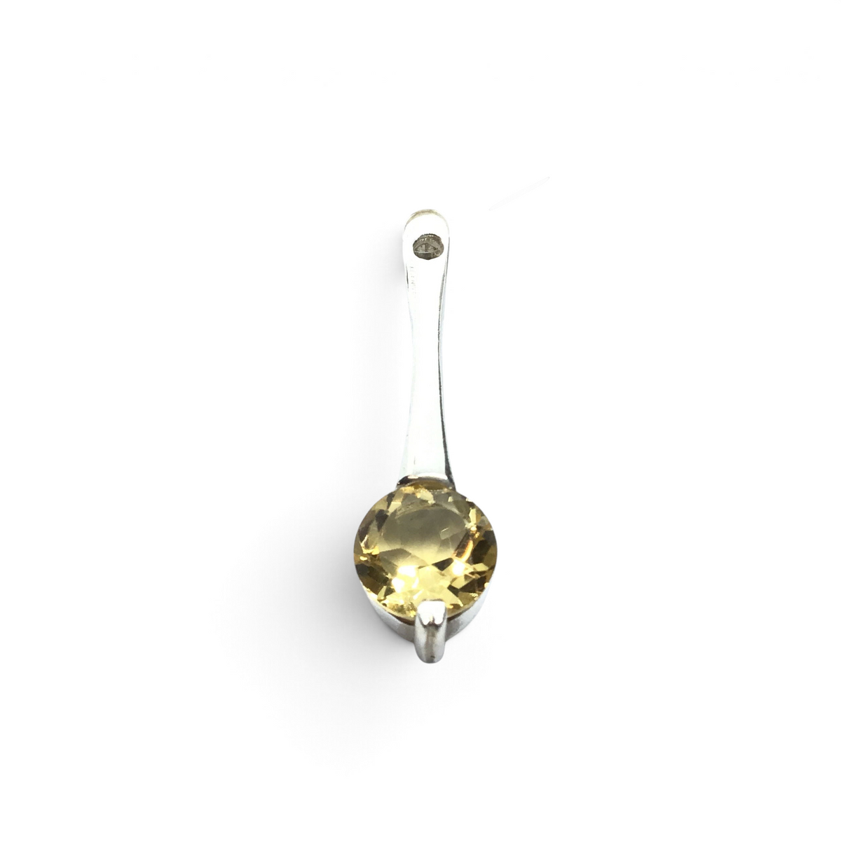 View of Citrine Pendant - Faceted Round Set On Silver Drop Bezel With Heart Cutouts