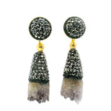 Amethyst Stud/Dangle Earrings - Convertible from Dangle to Stud - Amethyst Druze Core with Marcasite & Black Swarovski Crystals & Gold Vermeil over 925 Sterling Silver