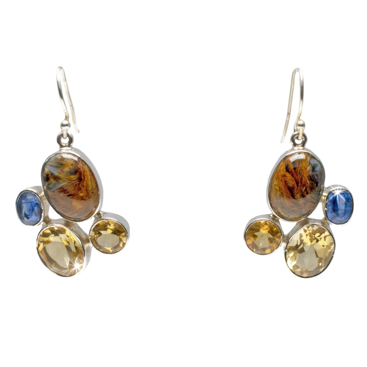 Pietersite Dangle Earrings - Oval Cabochon with Faceted Citrine Ovals & Rounds with Faceted Kyanite Ovals