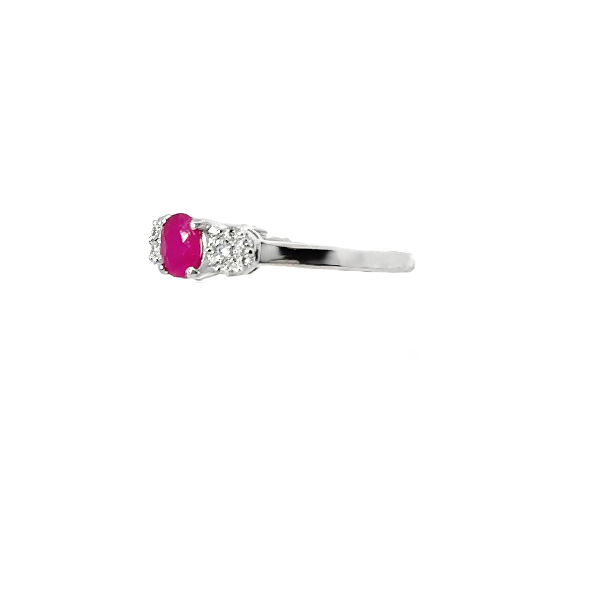Ruby Ring - Faceted Oval Prong Set with 2 White Czs Flowers on 925 Sterling Silver Band sz6