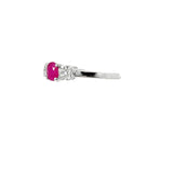 Ruby Ring - Faceted Oval Prong Set with 2 White Czs Flowers on 925 Sterling Silver Band sz6