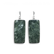 Rare Earth Gallery seraphinite dangle earrings featuring elongated rectangular cabochons in sterling silver bezels.