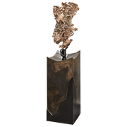 Native Michigan copper crystal specimen with lacy edges on a tall bronze auto-rotating pedestal base