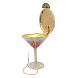 Martini Glass Crystal Purse with Chain - White, Pink & Green