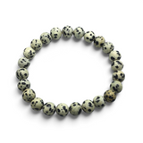 Rare Earth Gallery 8mm round Dalmatian Jasper beaded bracelet with natural cream and black spotted stone pattern