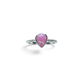 Pink Opal Ring with Textured Band - Pear Shape Sz10