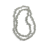 Rare Earth Gallery 32-inch clear quartz chip necklace featuring raw, tumbled crystal stones on a delicate strand.