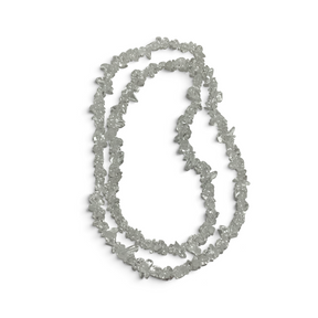 Rare Earth Gallery 32-inch clear quartz chip necklace featuring raw, tumbled crystal stones on a delicate strand.