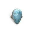 Rare Earth Gallery pear-shaped Larimar cabochon ring with a cambered surface set in a simple silver band
