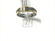 Tungsten band with brushed silver center and polished yellow gold-plated edges