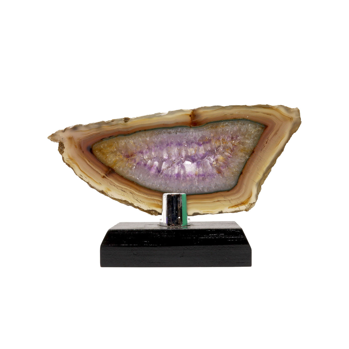 Agate Slice - Amethyst with Brown & Green Accents on Wooden Screw Stand