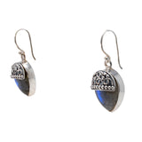 Labradorite Dangle Earrings Reverse Pear with Silver Cap Detail