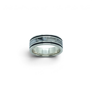 Rare Earth Gallery rectangle infinity inlay ring featuring white Howlite and a 925 sterling silver band with oxidized edges
