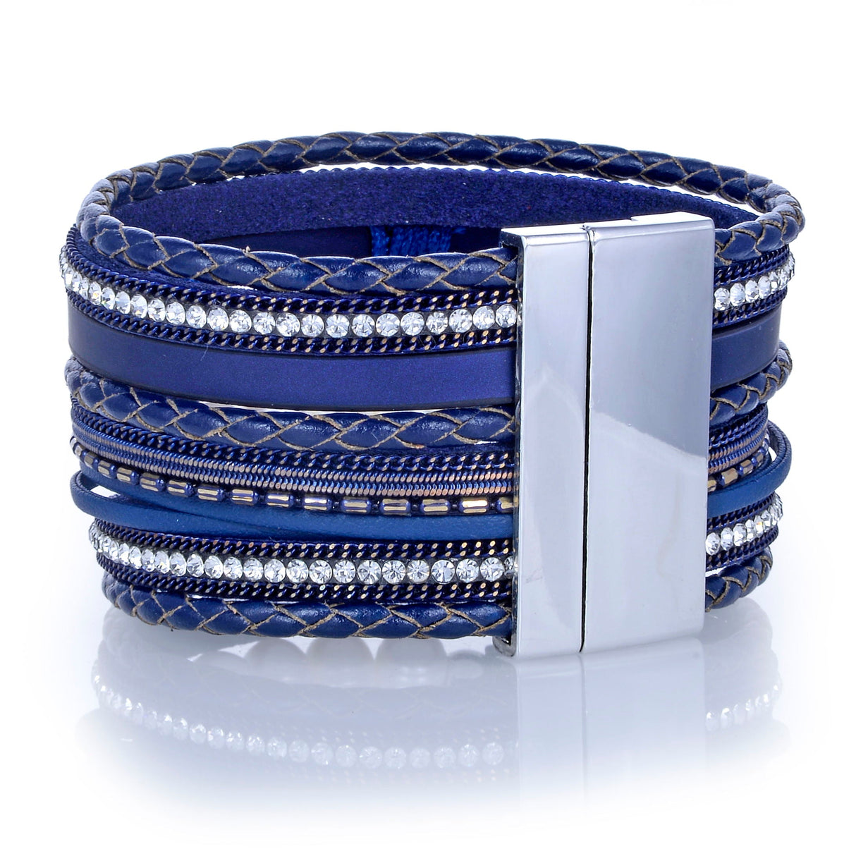 Navy Tree of Life Multi Wrap Bracelet - Sacred Geometry with Magnetic Clasp