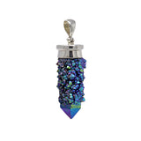 Spirit Quartz Pendant - Narrow Single Point Rainbow Titanium Druze with Silver Lantern Top Bezel