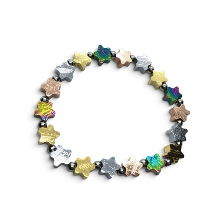 Rare Earth Gallery Muonionalusta meteorite star bracelet with rose gold, gold, and titanium coated sterling silver beads