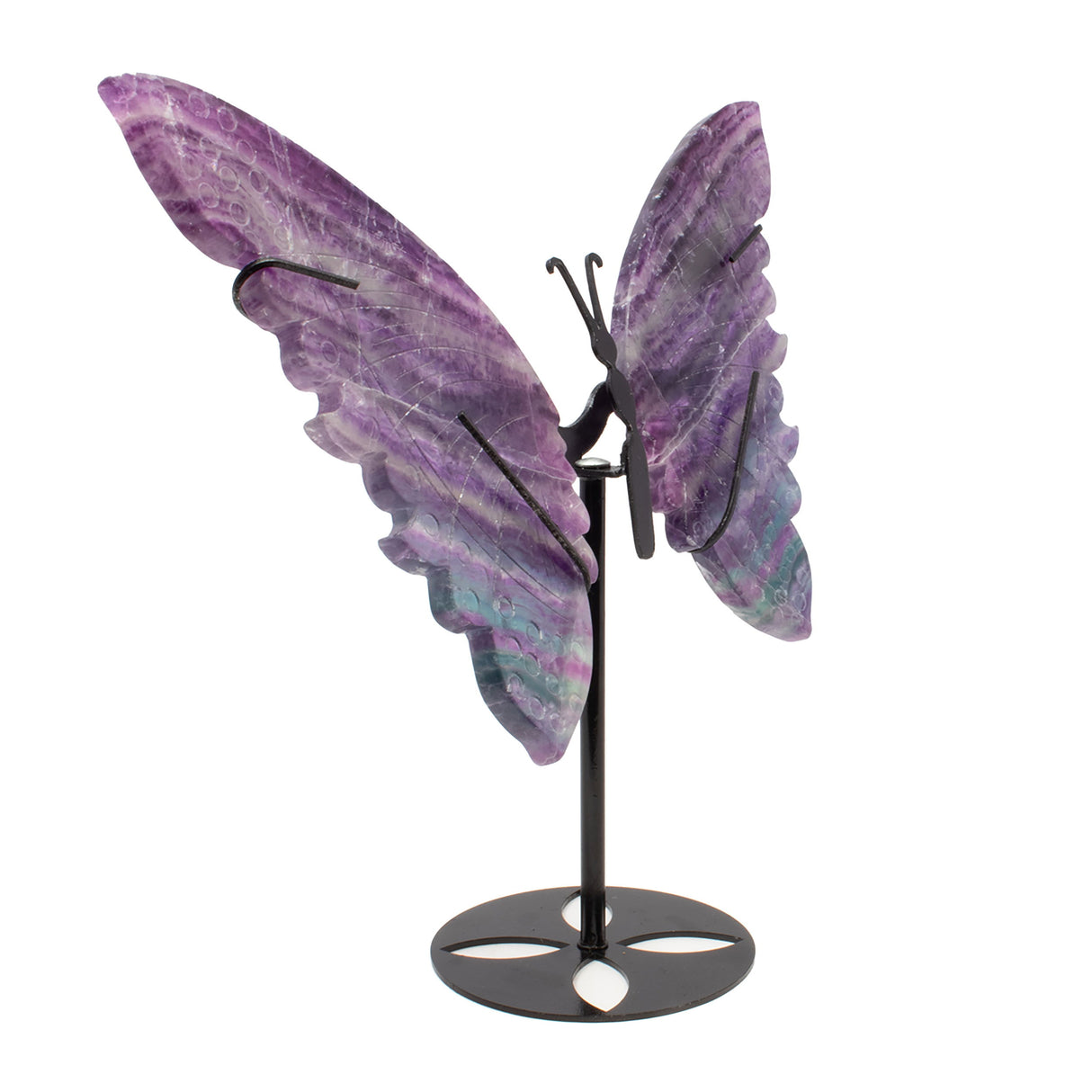A+ Rainbow Fluorite Butterfly Wings Carving with Fitted Stand
