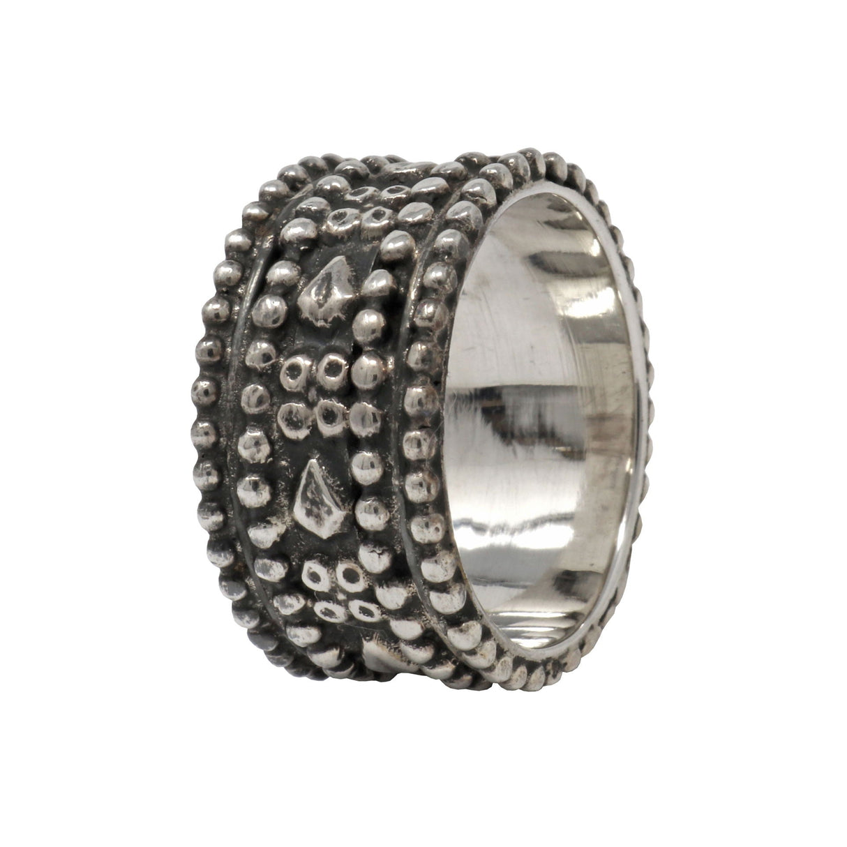 Silver Ring Size 8 Beads Around Ring- 9mm Wide