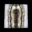 A two-panel wall art piece featuring a large abstract stone or mineral pattern with wavy vertical bands in cream, beige, brown, and dark charcoal, displayed against a dark background.