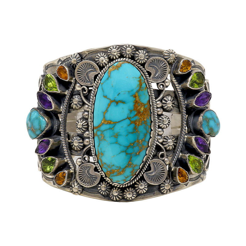 Leo Feeney Royston Turquoise Cuff Bracelet -Flat Oval with Amethyst, Peridot & Citrine