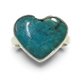 Rare Earth Gallery heart-shaped Shattuckite Chrysocolla ring set in a simple sterling silver bezel