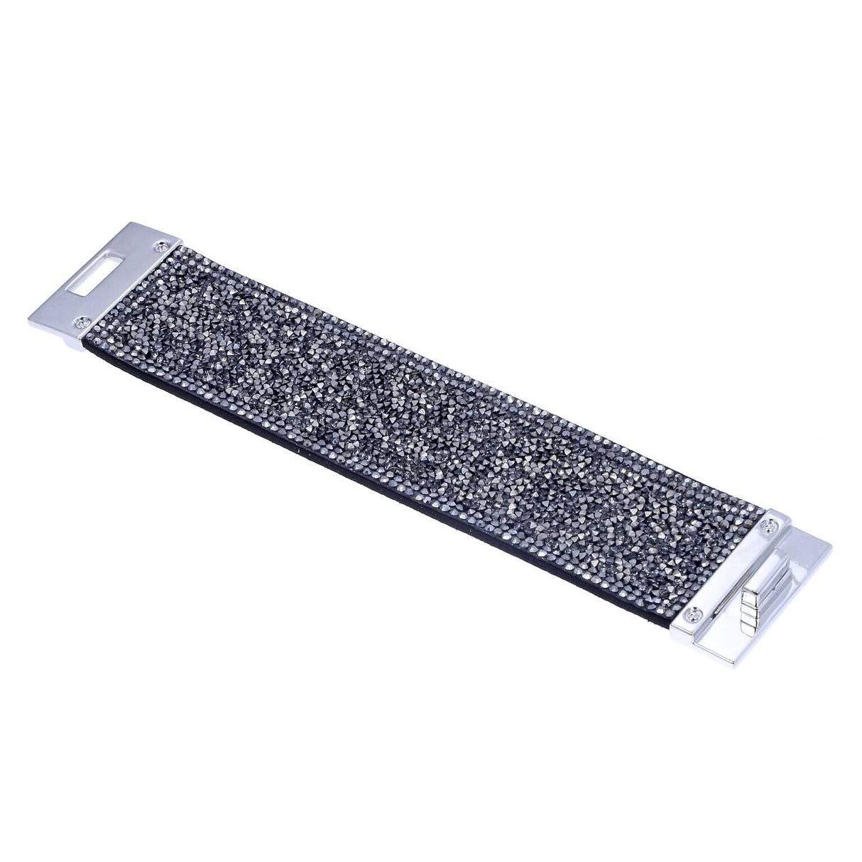 Wide Crystal Wrap Bracelet - Gun Metal with Magnetic Clasp