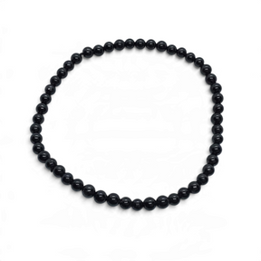 Rare Earth Gallery black tourmaline beaded bracelet with 4mm round polished gemstone beads on a white background
