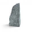 Angled view of the Muonionalusta meteorite mountain corner cut showing crisscrossing bands and slab thickness
