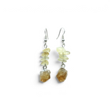 Rare Earth Gallery dangle earrings featuring raw citrine points and pale yellow quartz chips on silver hooks