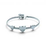Rare Earth Gallery white gold plated adjustable bracelet featuring three hearts with a brushed texture finish