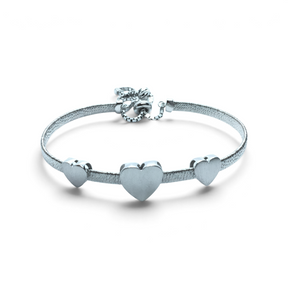 Rare Earth Gallery white gold plated adjustable bracelet featuring three hearts with a brushed texture finish