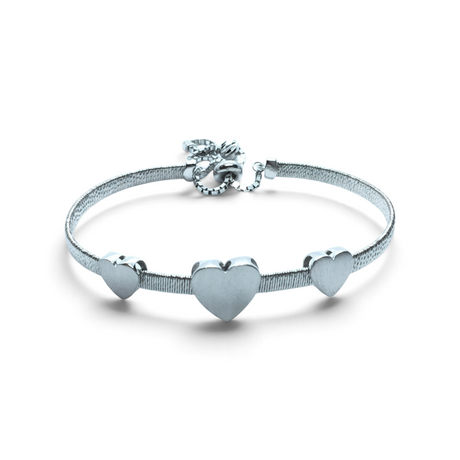 Rare Earth Gallery white gold plated adjustable bracelet featuring three hearts with a brushed texture finish