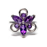 Faceted Prong Set Amethyst Ring with Faceted Sharp Ovals  and Rounds with Silver Loop Detail - Water Lily Shape