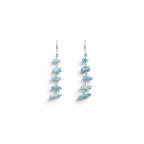 Rare Earth Gallery dangle earrings featuring five freeform light blue larimar chips on 925 sterling silver chains.