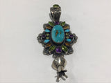 Leo Feeney Royston Turquoise Pendant With Squash Blossom, Citrine, Peridot & Amethyst